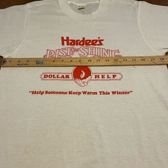 Vtg 80s Hardees Restaurant Rise & Shine Graphic T Shirt Screen Stars USA Mens M - Picture 4 of 6